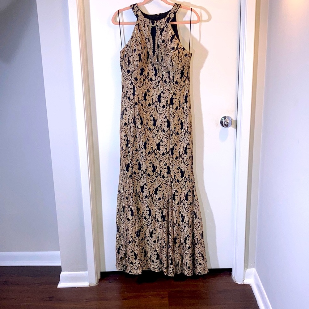NW Night Way Collections Gold and Black Evening Gown
